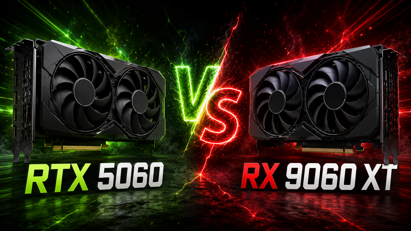 RTX 5060 versus RX 9060 XT comparison banner
