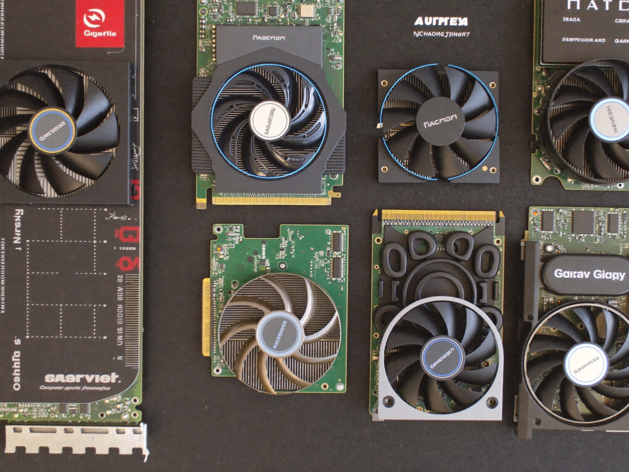 Selection of graphics cards with different sizes, coolers and board designs