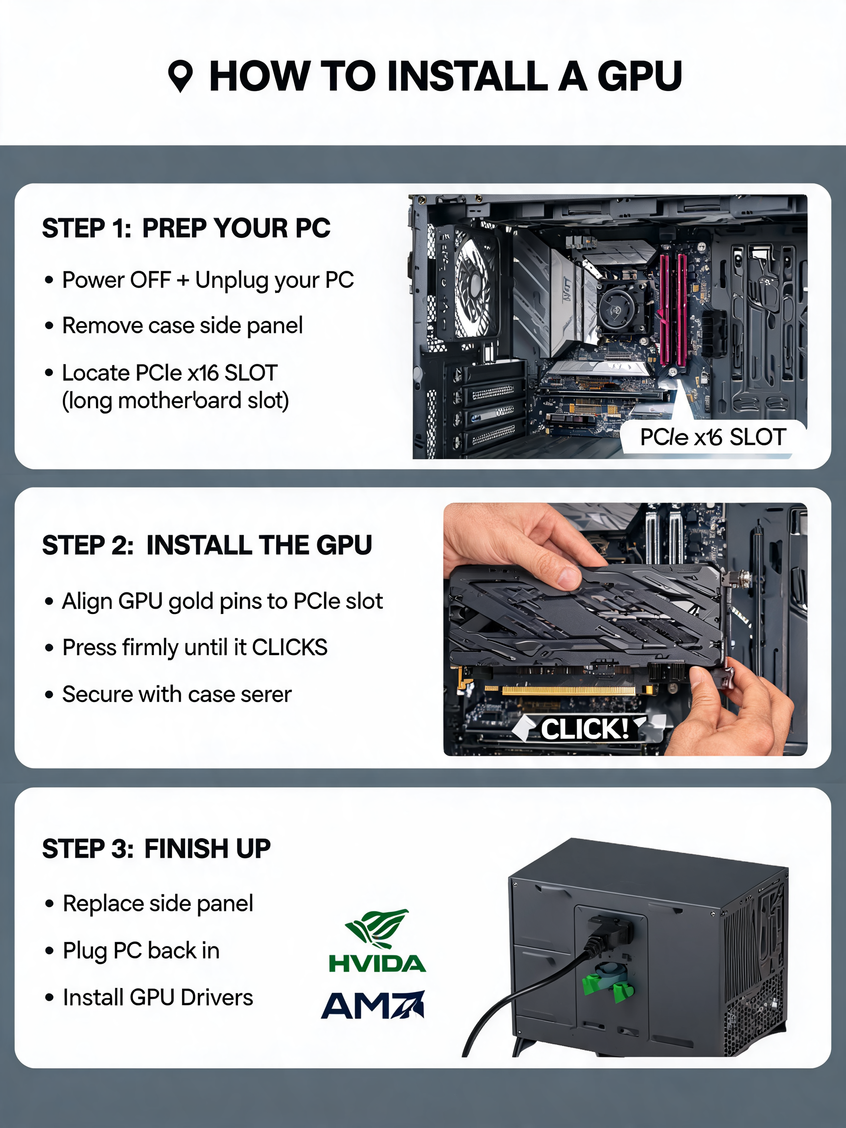 Graphics card installation inside a desktop PC case