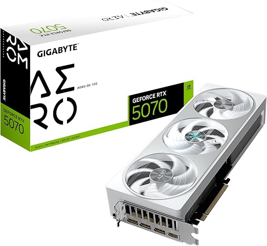 GIGABYTE GeForce RTX 5070 AERO OC 12G Graphics Card, 12GB 192-bit GDDR7, PCIe 5.0, WINDFORCE Cooling System, GV-N5070AERO OC-12GD Video Card, Compatible with Desktop