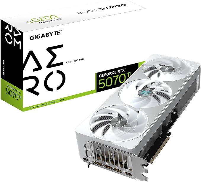 GIGABYTE GeForce RTX 5070 Ti AERO OC 16G Graphics Card, 16GB 256-bit GDDR7, PCIe 5.0, WINDFORCE Cooling System, GV-N507TAERO OC-16GD Video Card
