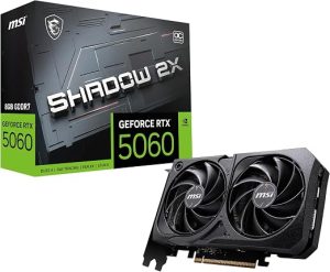 MSI Gaming RTX 5060 8G Shadow 2X OC Graphics Card (8GB GDDR7,128-bit, Extreme Performance 2535 MHz, DisplayPort x3 2.1a, HDMI 2.1b, NVIDIA Blackwell Architecture)
