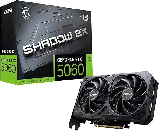 MSI Gaming RTX 5060 8G Shadow 2X OC Graphics Card (8GB GDDR7,128-bit, Extreme Performance 2535 MHz, DisplayPort x3 2.1a, HDMI 2.1b, NVIDIA Blackwell Architecture)
