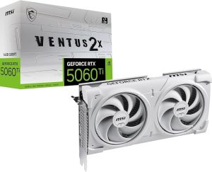 MSI GeForce RTX 5060 Ti 8G Ventus 2X OC White Graphics Card - RTX 5060 Ti GPU, 8GB GDDR7 (28Gbps 256-bit), PCIe 5.0 - Boost Clock up to 2617 MHz, DLSS 4 - HDMI 2.1b, DisplayPort 2.1b